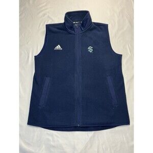 Adidas Seattle Kraken Fleece Vest Full Zip Navy Blue NHL Pockets Mens Large